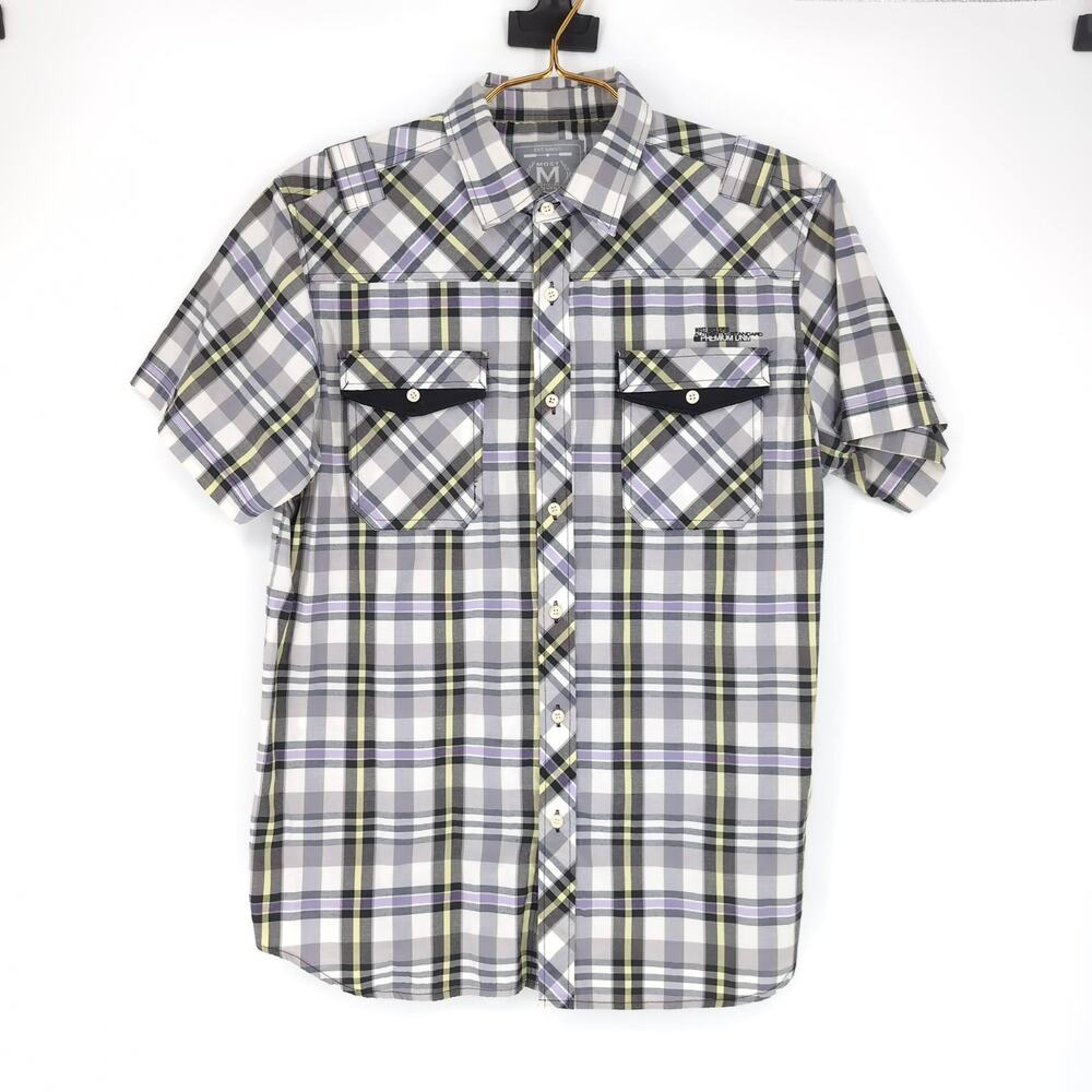 Most Official Seven MO7 Mens Checkered Button Down Short Sleeve Shirt - Size L